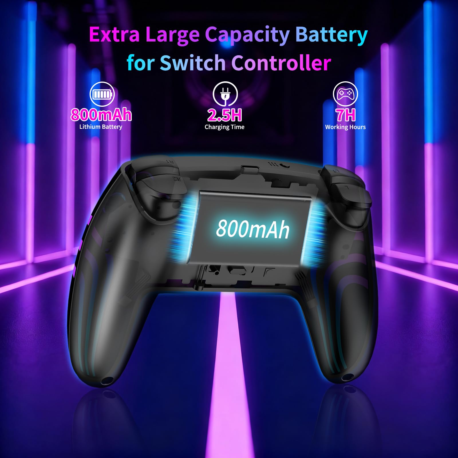 Riscvma 2pcs Controller per Switch/Switch 2/Lite/OLED/PC, Controller per Nintendo Switch con RGB 7 Colori Cambiabili/Vibrazione Duale/Giroscopio 6 Assi/Turbo, Ergonomico e Joystick, Nero+Bianco