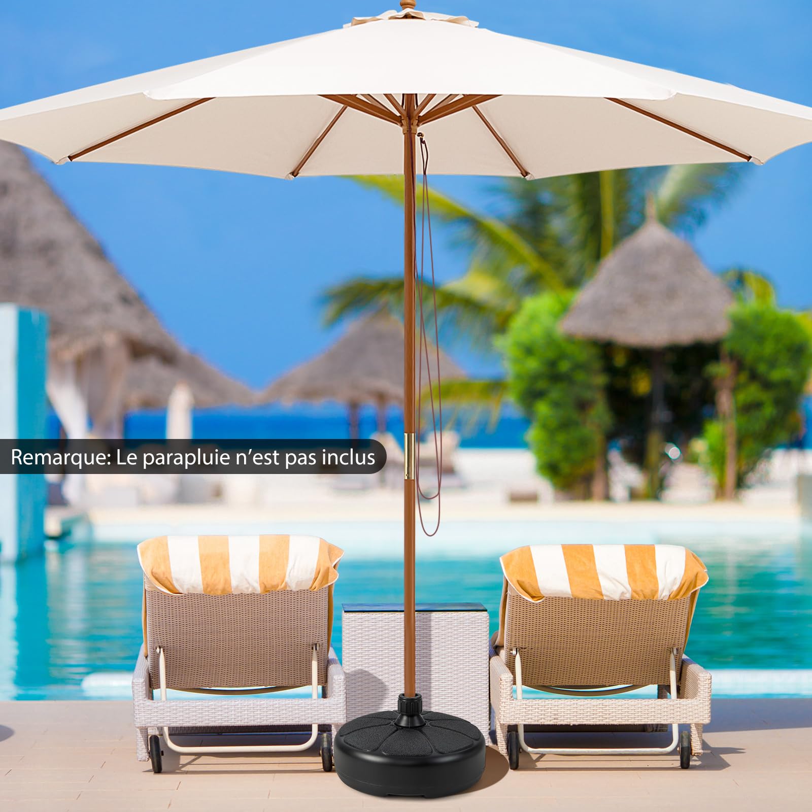 COSTWAY Pied de Parasol pour Parasol φ38mm, Support Parasol Extérieur en HDPE Rempli de 18 kg Sable & Eau/15 kg Sable / 9,5L Eau, Poignée de Transport, pour Terrasse Piscine Jardin, Dia.37 x H19 cm