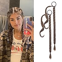 Vista 9 de YOGFIT 2 extensiones de cola de caballo trenzadas, extensiones de cabello largo y lacio envolvente, extensiones de cabello sintético suave natural