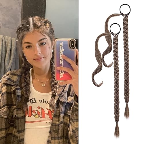Miniatura 9 de YOGFIT 2 extensiones de cola de caballo trenzadas, extensiones de cabello largo y lacio envolvente, extensiones de cabello sintético suave natural