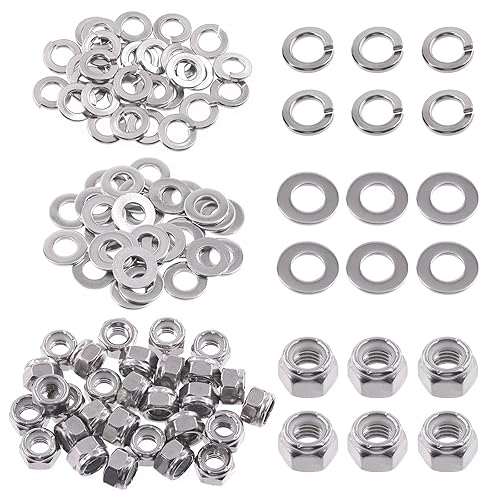 Vista 16 de Swpeet 45 piezas de tuercas de bloqueo hexagonales de acero inoxidable SAE 304 de 1/2"-13, arandelas planas de 1/2", kit surtido de arandelas