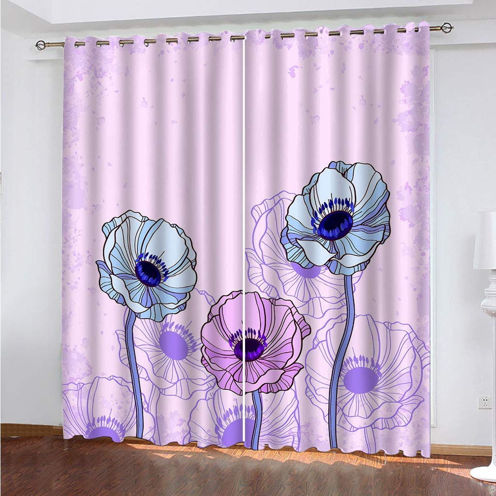 Rideaux occultants mauves à fleurs 132x160 cm pour habiller les fenêtres du salon