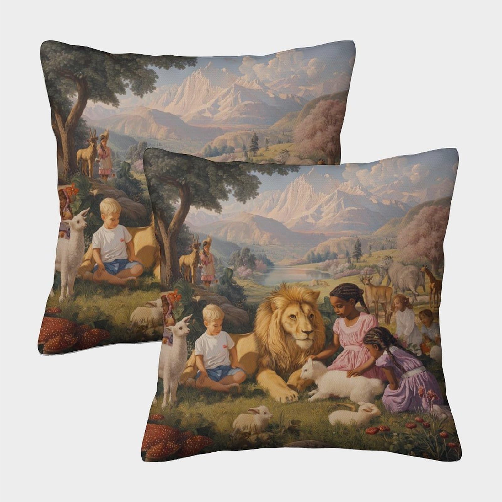 kaiyun 2 Pack A Scene of Harmony between Humans And Animals. Pillow Case 50x50cm 3D Printing Cushion Cover,home Decoration Sofa Cushion