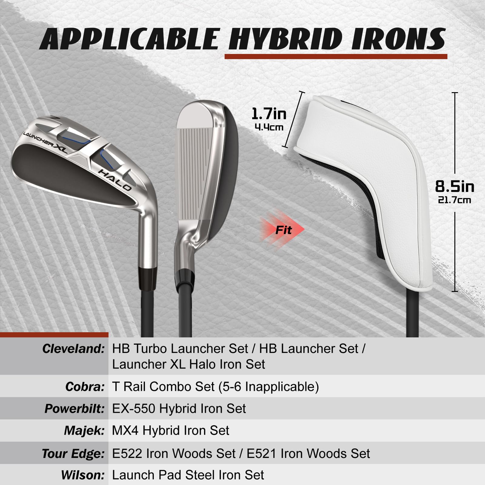 Golf Hybrid Iron Head Covers Right&Left Handed Clubs Headcovers 9Pcs (4-9,P,A,S) Long Neck fit for Cleveland Launcher Set,Cobra T-Rail,Wilson Lauch Pad Black/White PU Leather
