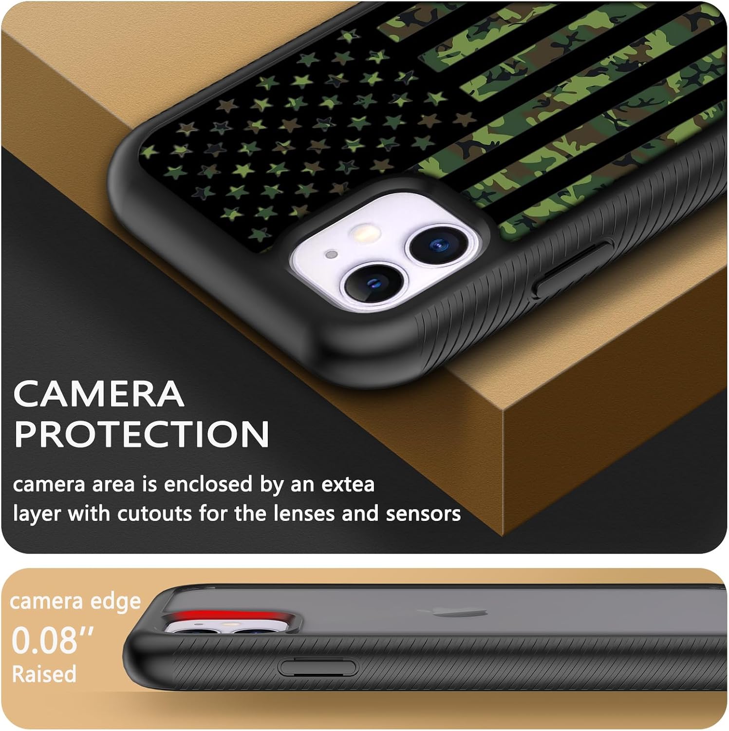 ArmyGreen Camo American Flag Design Compatible with iPhone 11 Case for Boys Man Luxury Shockproof Rugged Cover Dual Layer Soft TPU + Hard PC Bumper Full-Body Protective Case image 5