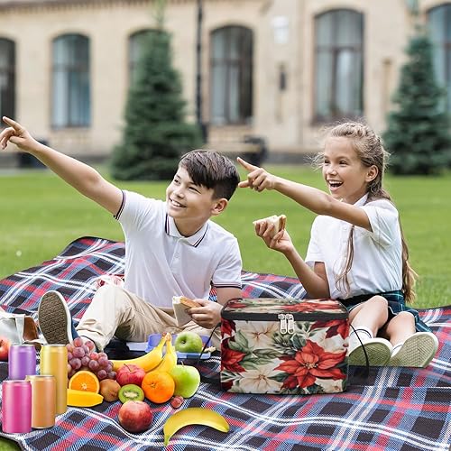 Miniatura 3 de Funny Christmas Poinsettias Insulated Lunch Bag Women Reusable Lunch Tote Square Meal Bag for Adults Men Cooler Lunch Box for Work Travel Picnic Food