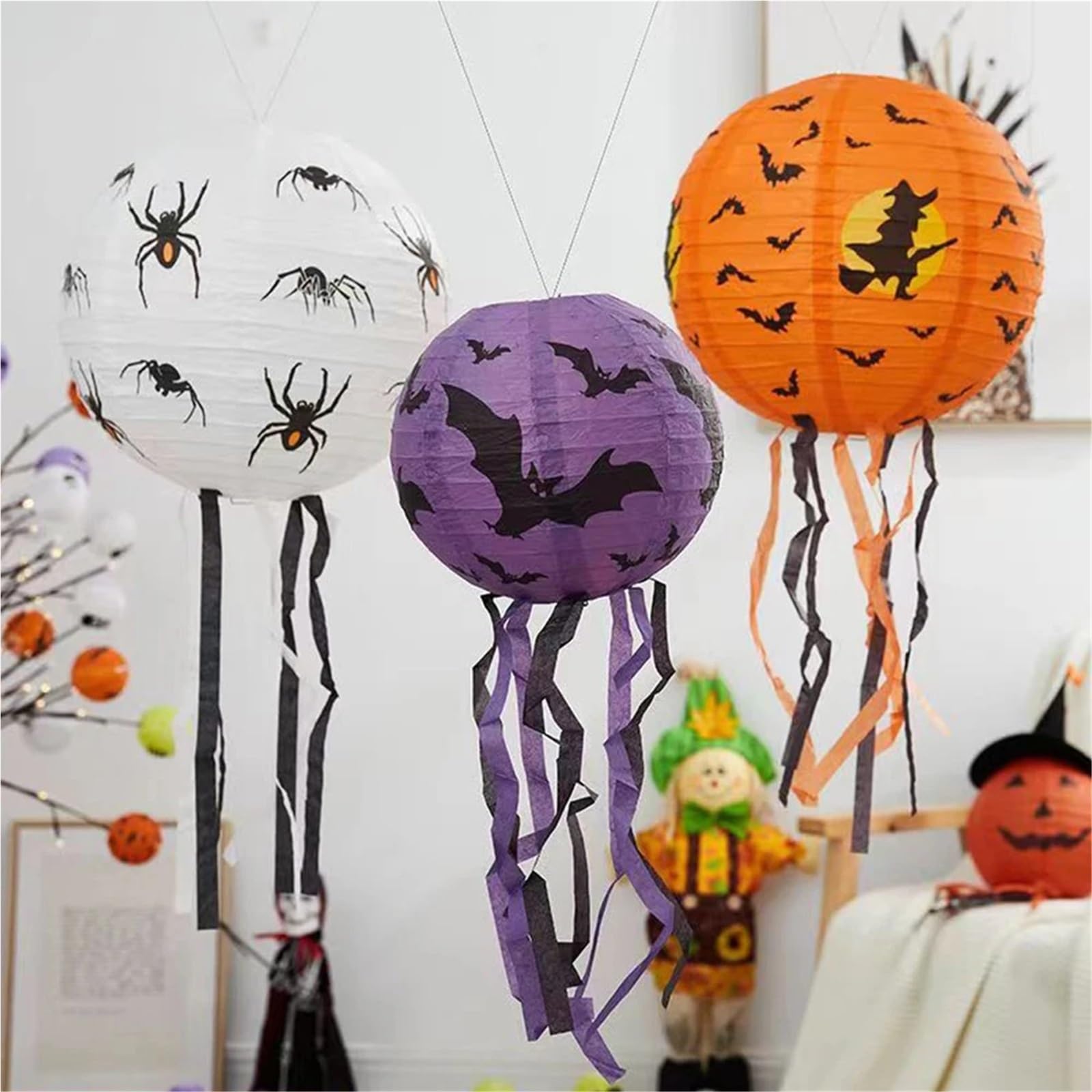 Lanterne di Carta da 10 Pezzi per Le Feste | Lanterna scheletro di pipistrello ragno zucca for decorazioni for feste (non includere luce)