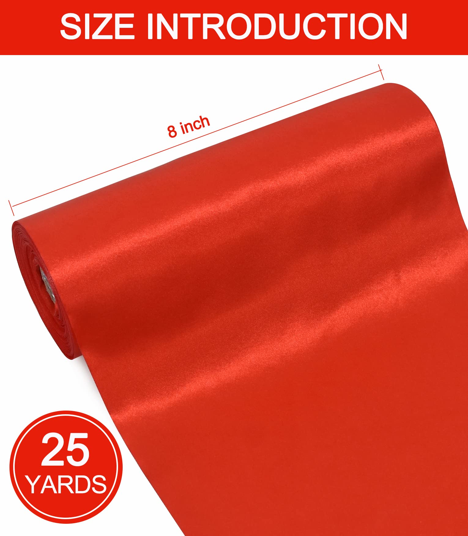 TONIFUL Wide Satin Ribbon-for Gift Wrapping Valentine's Day Christmas Tree Halloween Thanksgiving Wedding Car Chair Pageant Sashes Grand Opening Festival Party Decor-Red Ribbon-8 Inch x 22yd - Image 2
