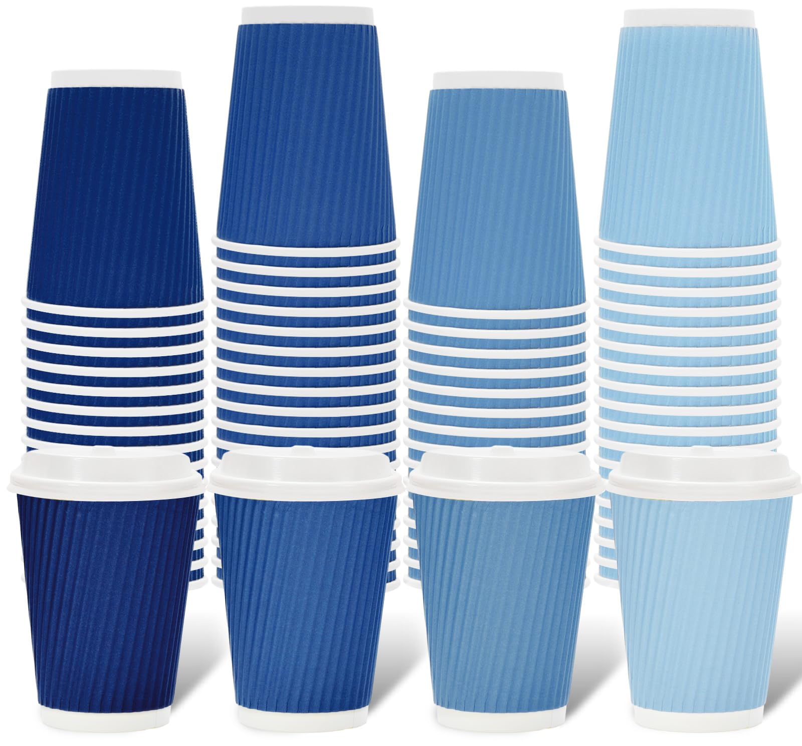 Gobelets en carton ondulé avec couvercles 355ml bleu dégradé pour café lot de 100