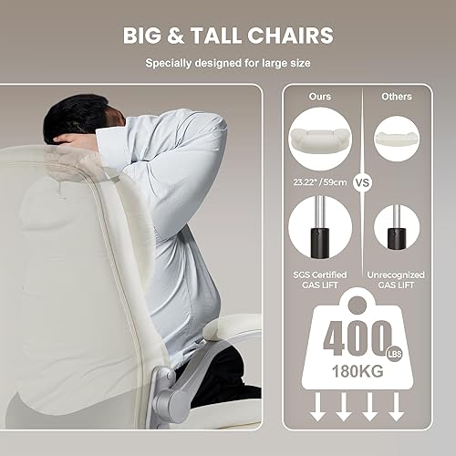 Miniatura 5 de IWMH Silla de oficina ejecutiva, silla ergonómica de escritorio grande y alta, silla de piel sintética con respaldo alto y reposabrazos abatibles,