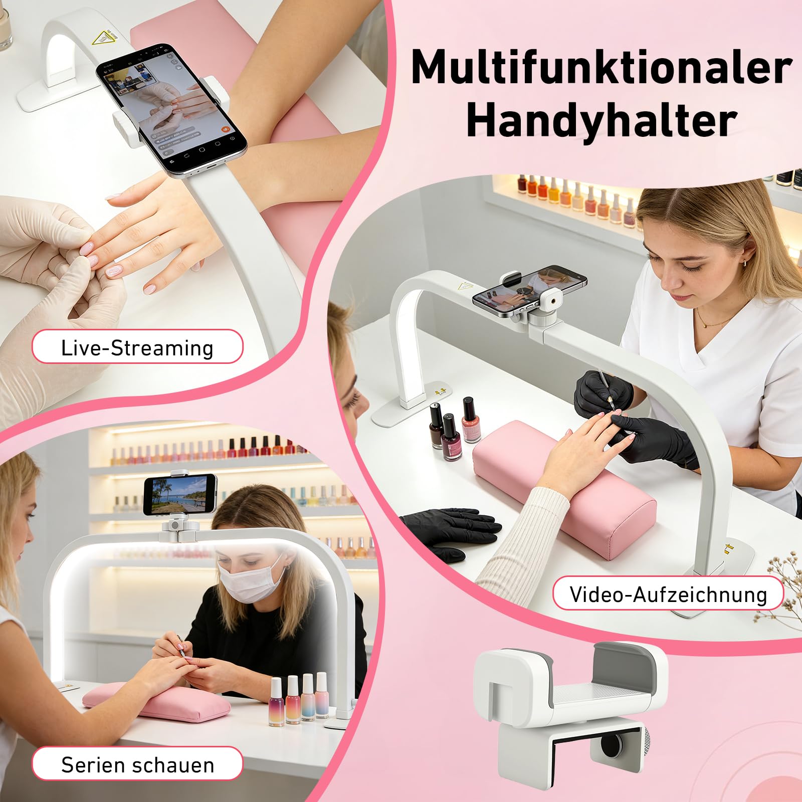 Halbmond Lampe Desktop, 70cm/27.5" Extra Groß Faltbare LED Halbmondlampe mit Handyhalter für Nagel Schreibtisch 3 Farbmodi 10 Helligkeiten Einstellbar Nageltisch Lampe für Schönheit, Wimpern, Tattoo