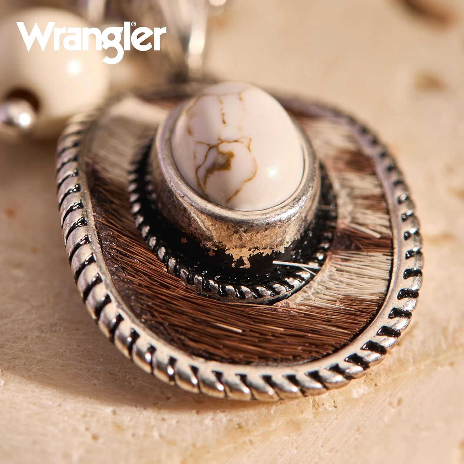 Wrangler Western Hat Drop Dangle Earrings for Women Country Statement Genuine Horsehair Turquoise Cowhide Retro Cowgirl Cowboy Jewelry - Image 5