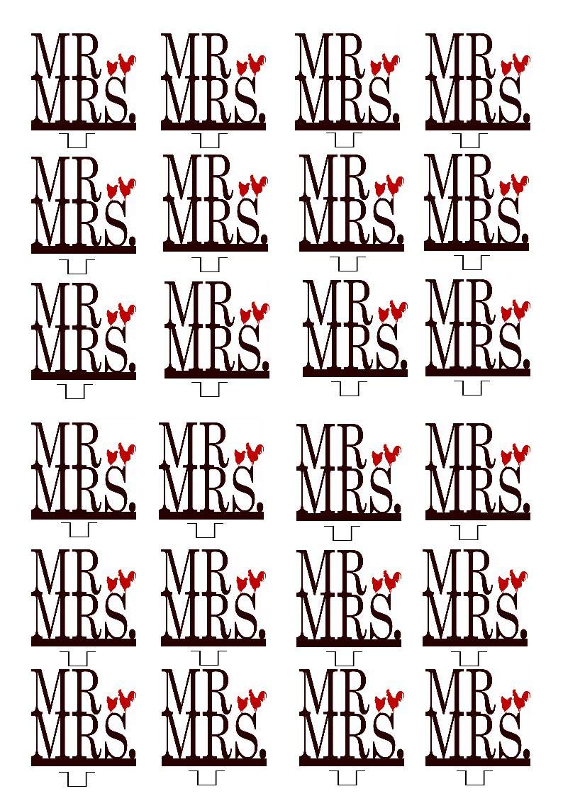 24 x Mr And Mrs Signs Wedding STAND UP Edible Paper Cupcake Toppers Cake Decorations