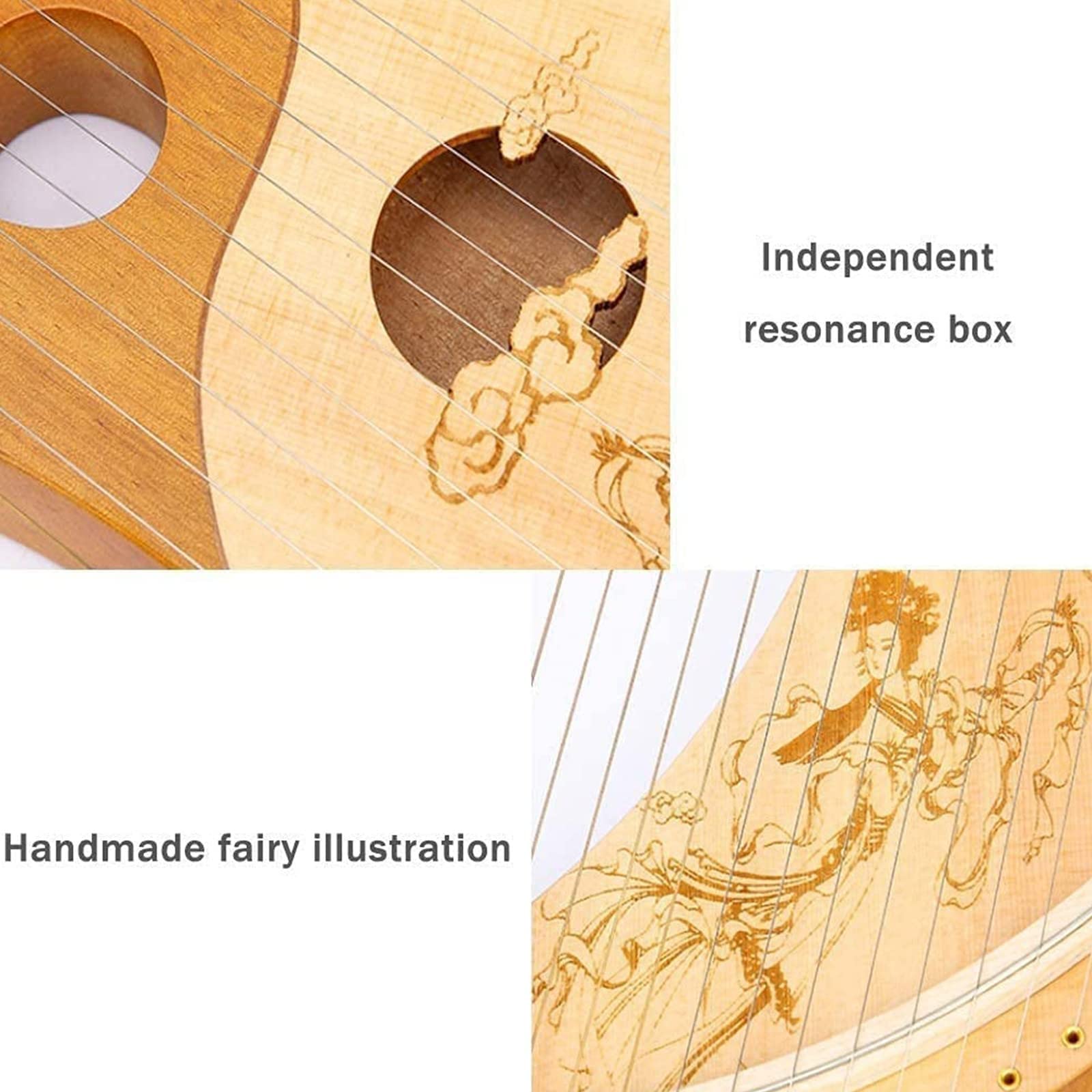 19 Lyre Harp Instrument, Metallsaiten, Holzharfeninstrument, Wood The Moon-Harfen Halbmond-Kreativform Mahagoni-Laugenharfe Für Kinder, Erwachsene, Anfänger
