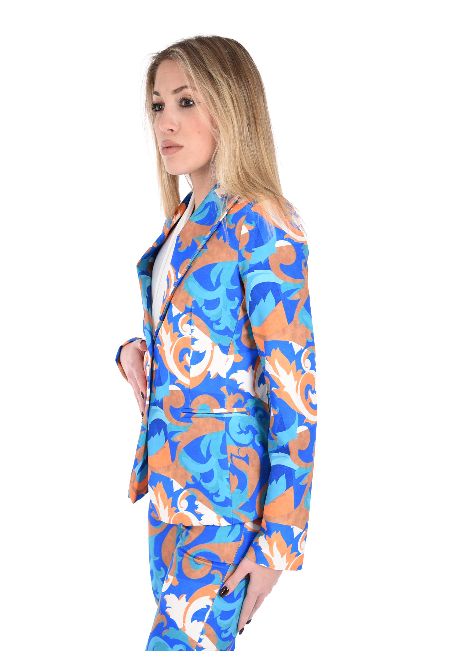 Marynarka Damska elegancka kurtka z kolorową świnią Sartorial Made in Italy, niebieski, L