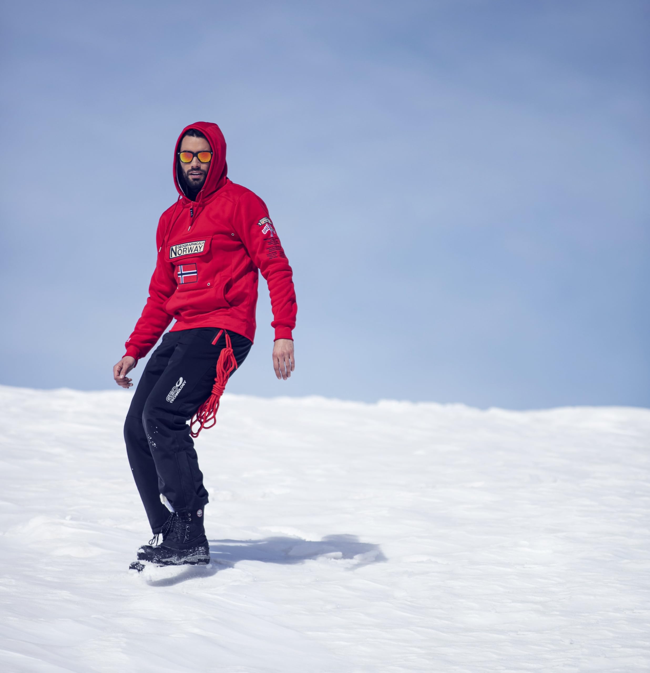 Geographical Norway GYMCLASS - Felpa con cappuccio e tasca a marsupio da uomo, con logo della marca e maniche lunghe