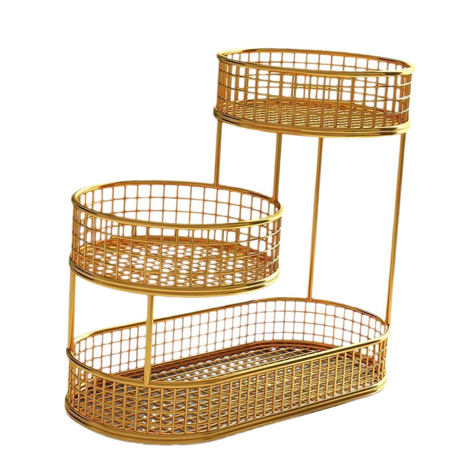 QIXCXAZ Durable Fruit Basket Metal Construction Offers Excellent Storage Solution For Breads Fruits Eggs And Snacks Countertop Vegetable Bowl Kitchen, Gold, 40x32cm