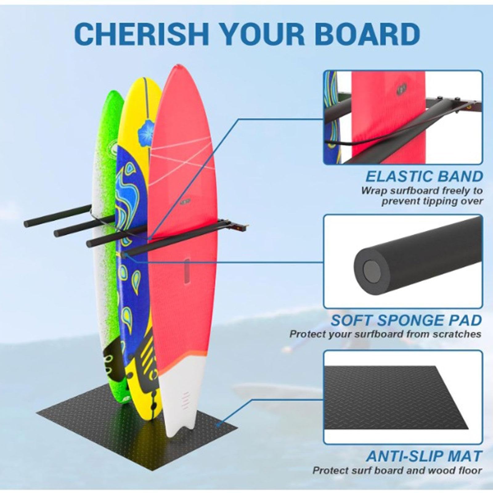 Porta Tavola da Surf Verticale Supporto a Muro Rastrelliera Regolabile Espositore con Cinghie in Lattice E Imbottitura Anti Graffio Adatto per Organi