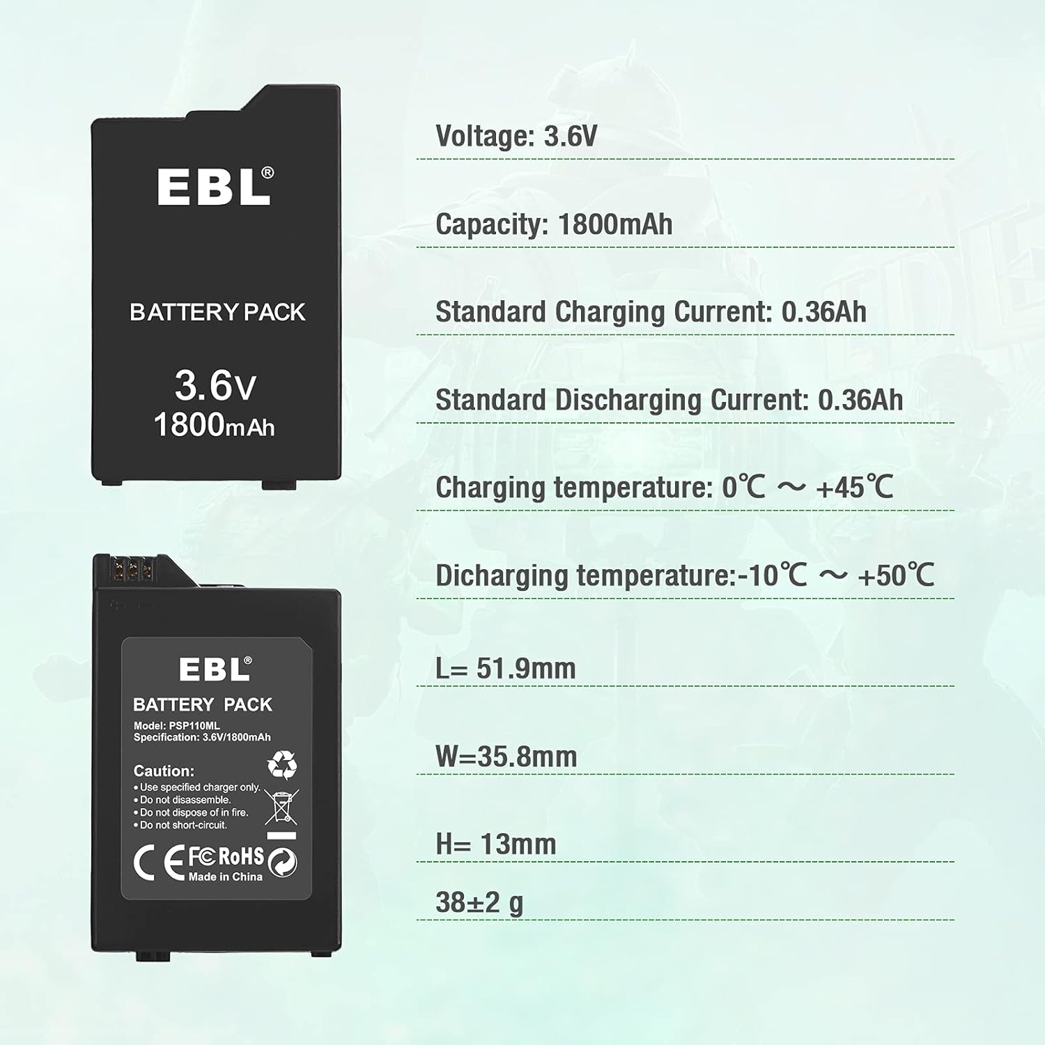 EBL Rechargeable Battery Pack High Capacity 1800mAh Battery Pack Compatible with Sony PSP 1000 1001 : Video Games