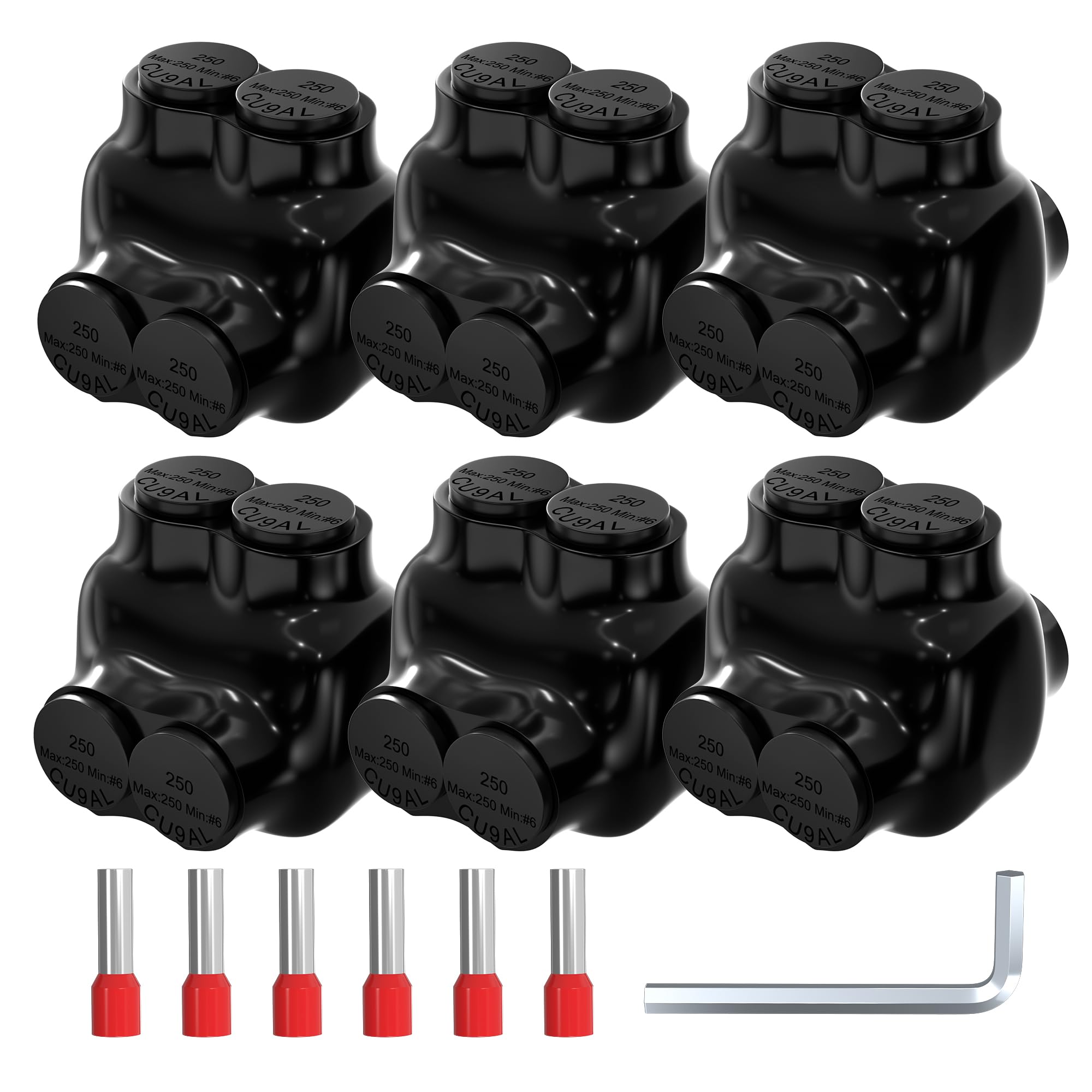 Joinfworld 2 Port Insulated Splice Connectors 2-14 AWG Aluminum to Copper Wire Connectors Dual Entry Black Electrical Cable Connectors with 5/32" Slotted Allen Hex - 6 Pack — Amazon image 10