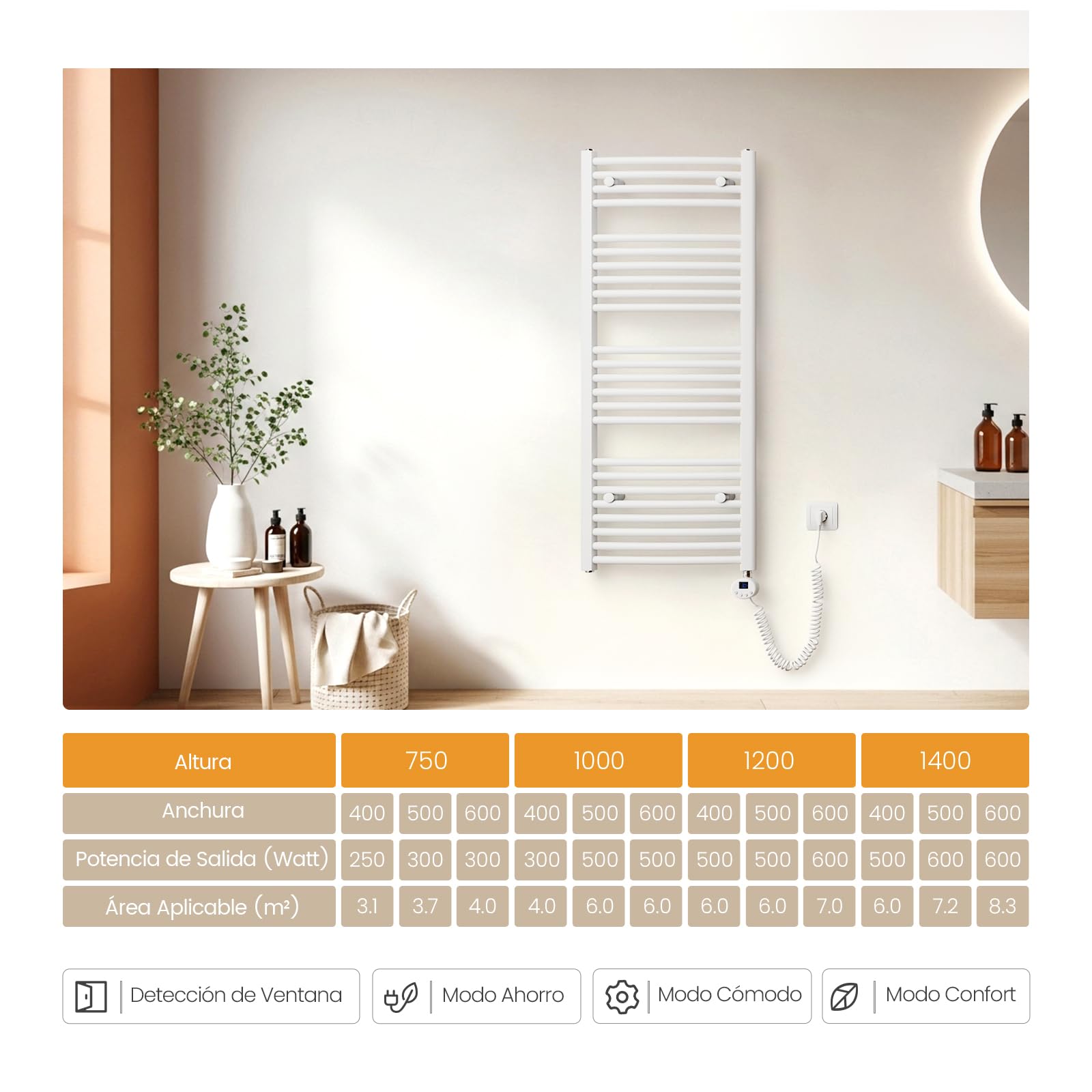 EMKE Radiador Toallero Eléctrico para Baño,75 x 60 cm, Secatoallas Eléctrico con WiFi Termostato, 300 vatios (Blanco),Toallero Electrico Baño