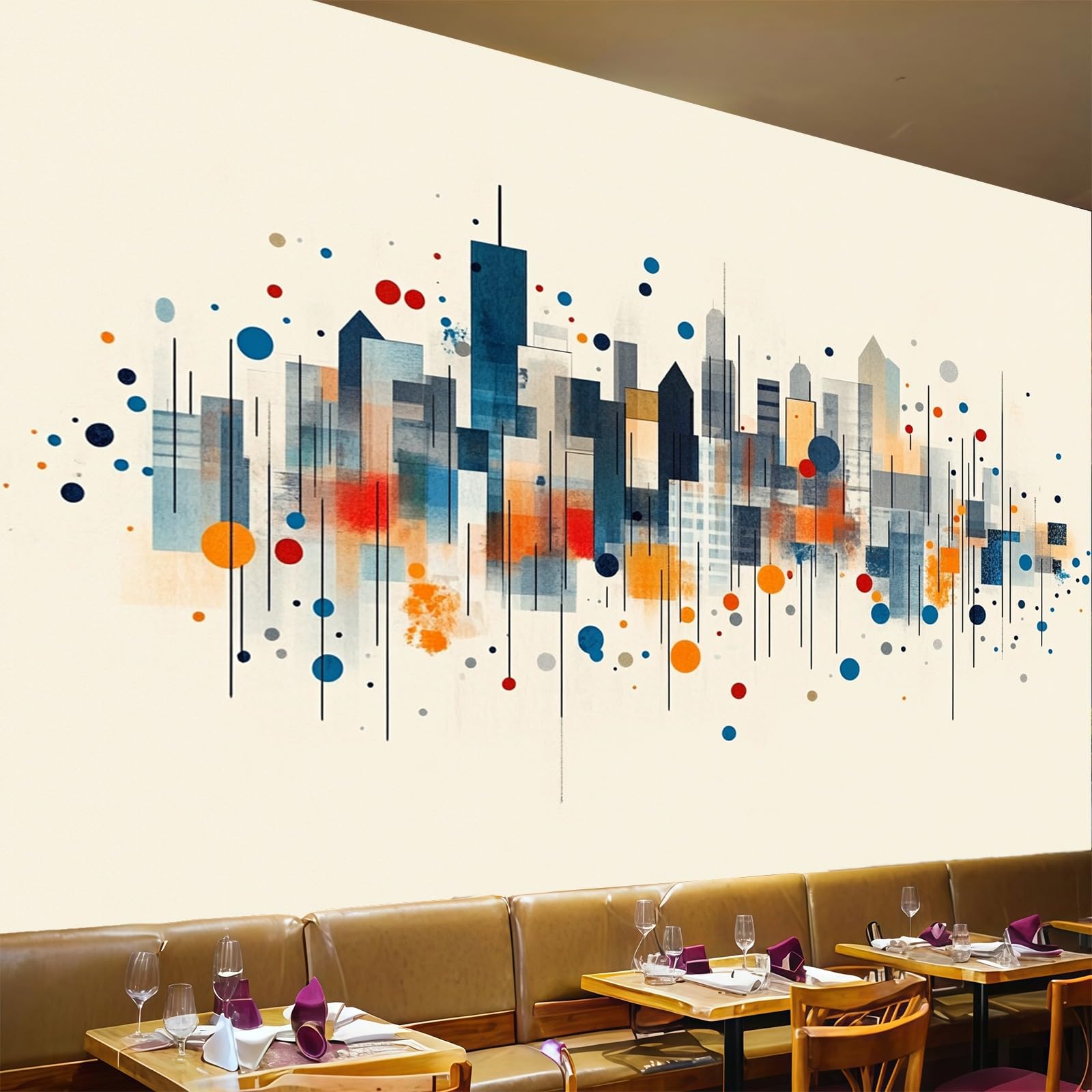 Papier peint intissé beige et orange panoramique pour mur de restaurant