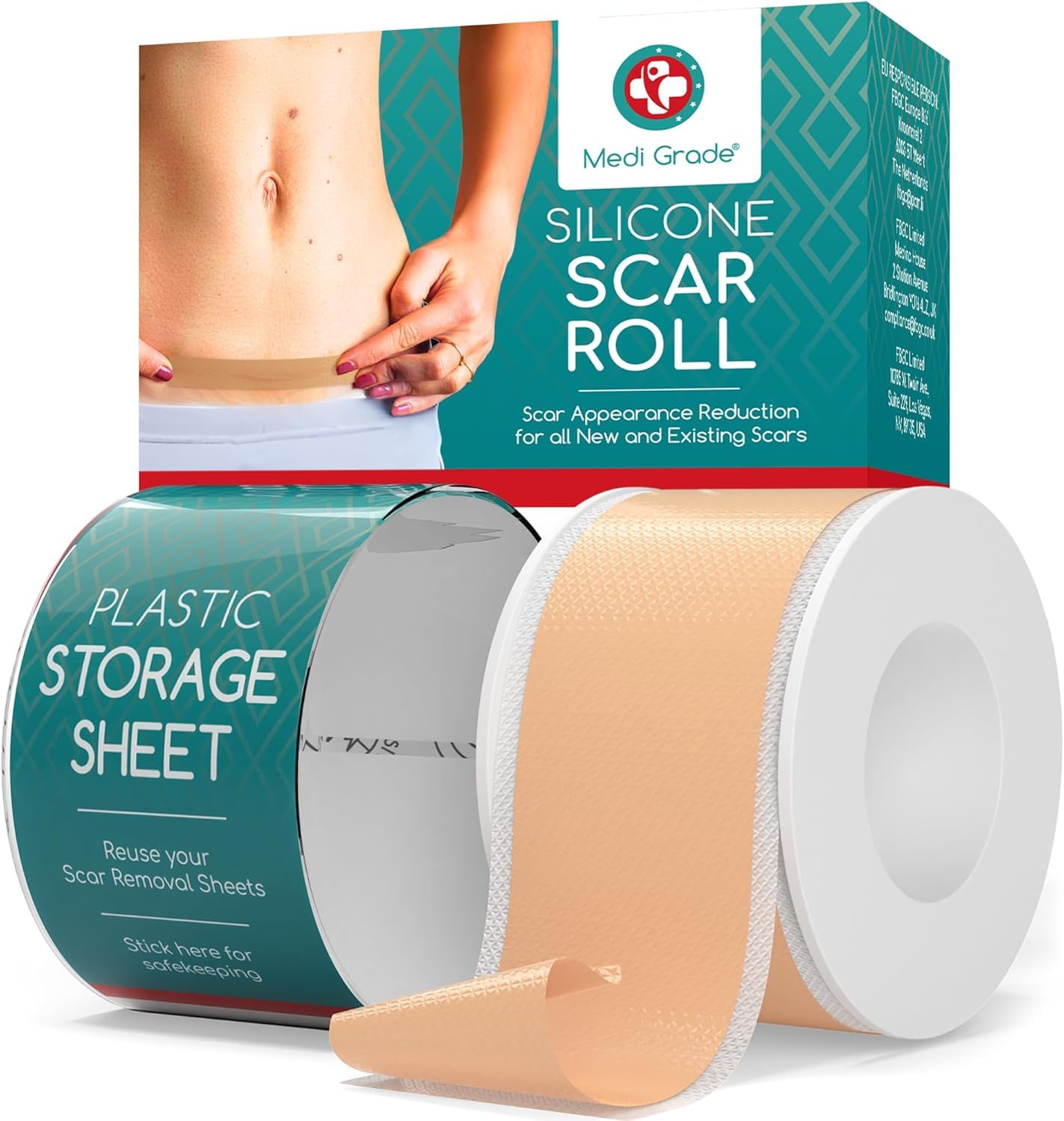 Medi Grade Silicone Scar Sheets with German Medical Grade Silicone – 80" Reusable Scar Tape for C-Section, Keloid, Burn, Acne and Surgical Scars – Silicone Scar Removal Strips - Hygienic Storage Case