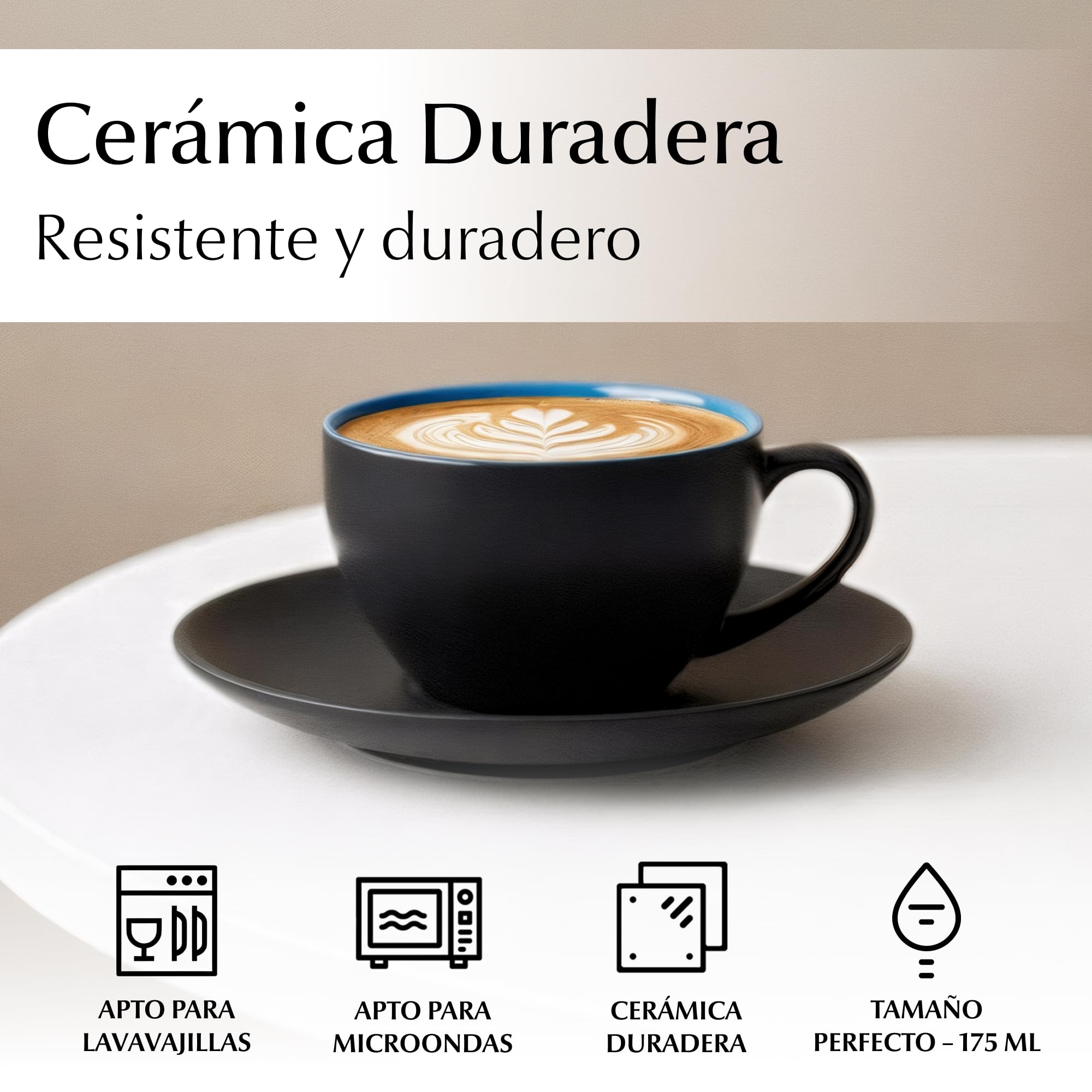MIAMIO - Juego De Tazas De Cafe - 6 tazas de 175 ml Tazas de Cappuccino - Juego tazas de cafe Capuchino Taza Cafe - Colección Le Papillon (Azul)