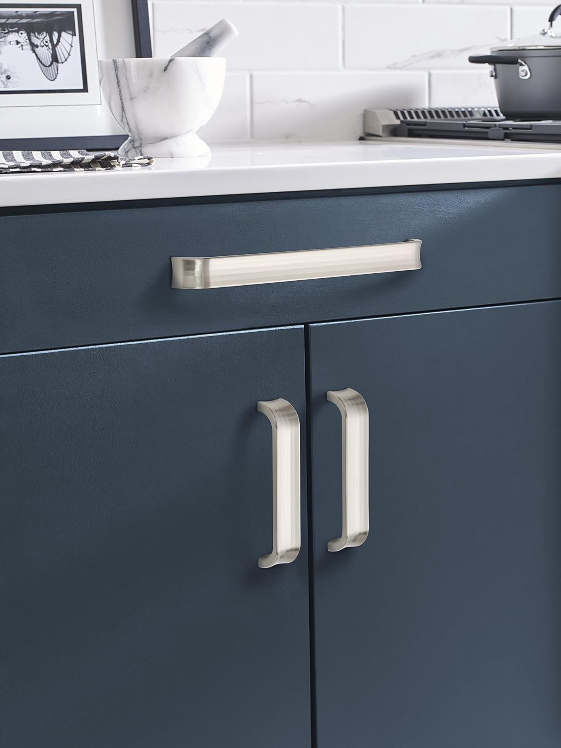 Amerock | Cabinet Pull | Satin Nickel | 10-1/16 inch (256 mm) Center to Center | Concentric | 1 Pack | Drawer Pull | Drawer Handle | Cabinet Hardware