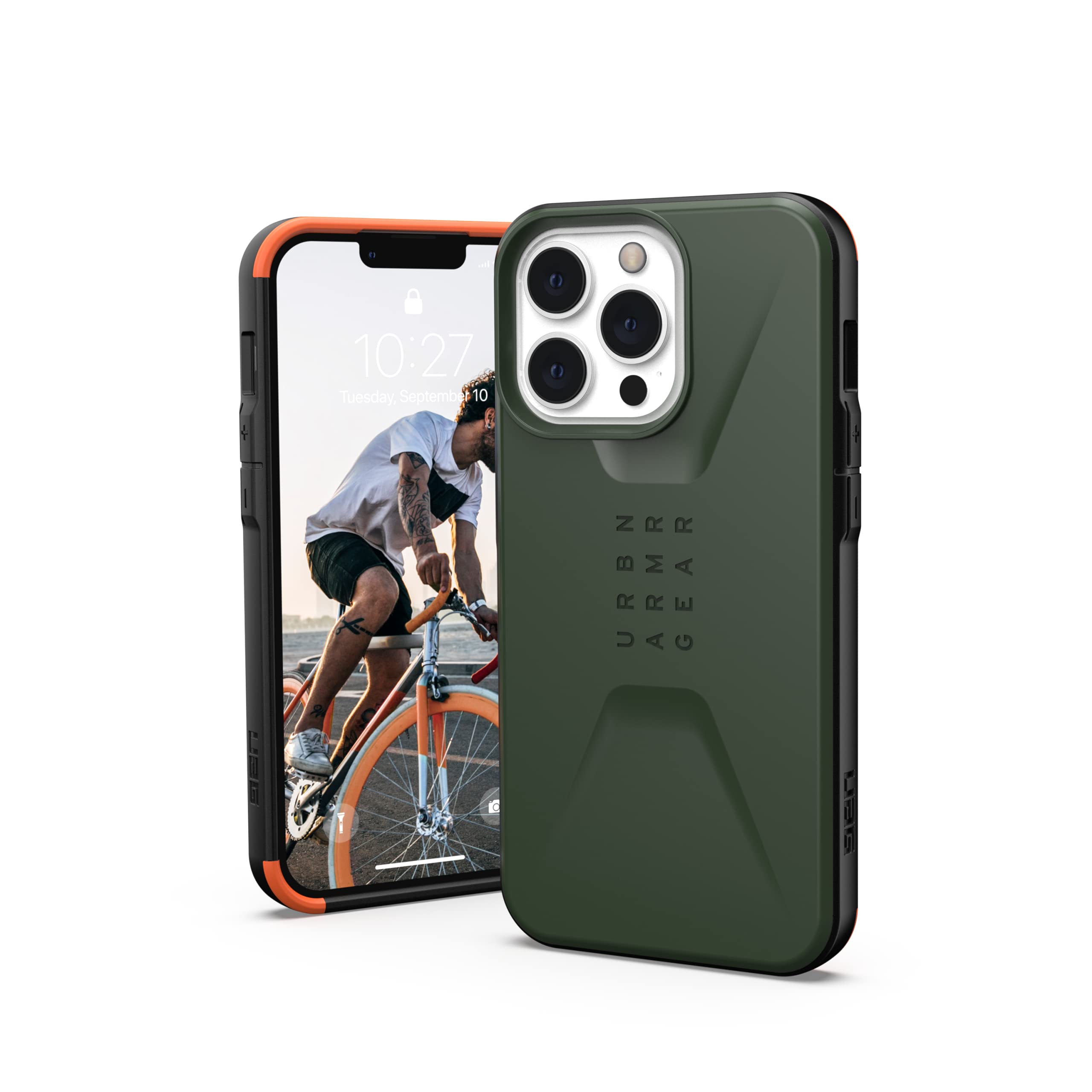 UAG Designed for iPhone 13 Pro Case Green Olive Sleek Ultra-Thin Shock-Absorbent Civilian Protective Cover, 6.1 inch Screen