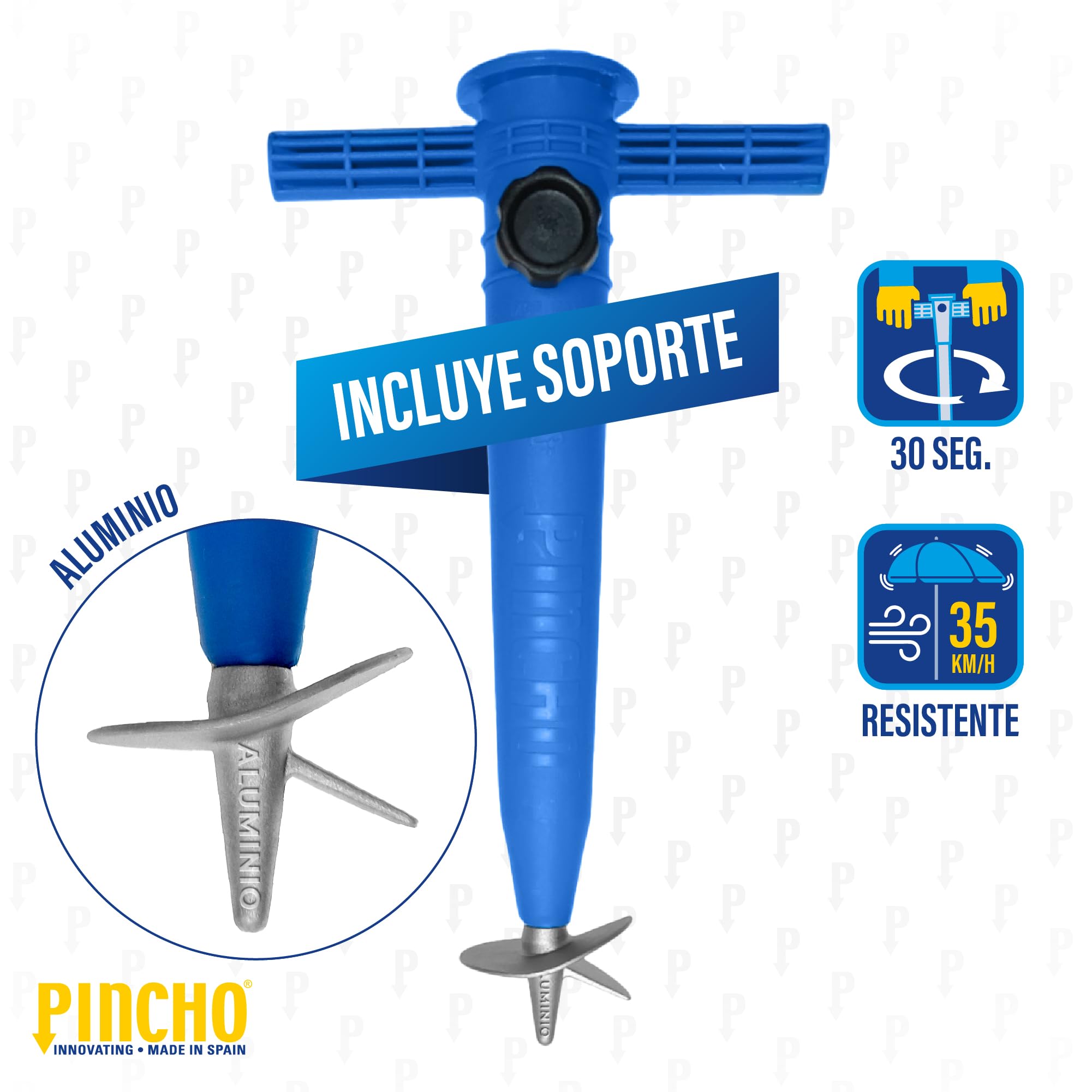Pincho Sombrilla Playa Grande 200 cm, Antiviento con Protección UV50+, Tubo de Aluminio y 8 Varillas de Fibra de Vidrio, Reclinable con Ventana Superior, Incluye Punta de Aluminio.