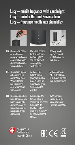 Miniatura 7 de Stadler Form Difusor de aroma Lucy con batería con efecto de llama, puede difundir aceites esenciales hasta 7 horas, para relajación y