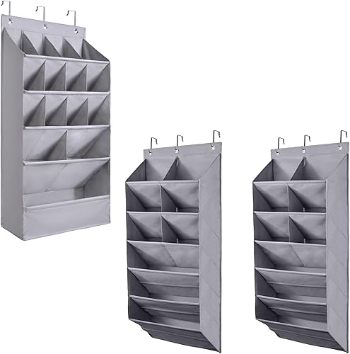 FENTEC Organizador de zapatos sobre la puerta, 1 paquete de 15 bolsillos y 2 paquetes de 9 bolsillos para puerta, color gris
