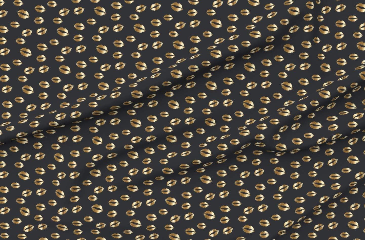 Spoonflower Fabric - Gold Lips Gray Kiss Black Confetti Lip Kisses Print Printed on Petal Signature Cotton Fabric by The Yard - Sewing Quilting Apparel Crafts Decor