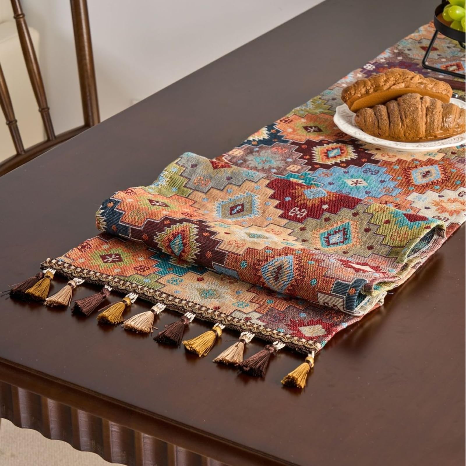 Tischläufer Boho Vintage, Tischläufer Wohnzimmer 33x220 cm, Jacquard mit Geometrische Muster