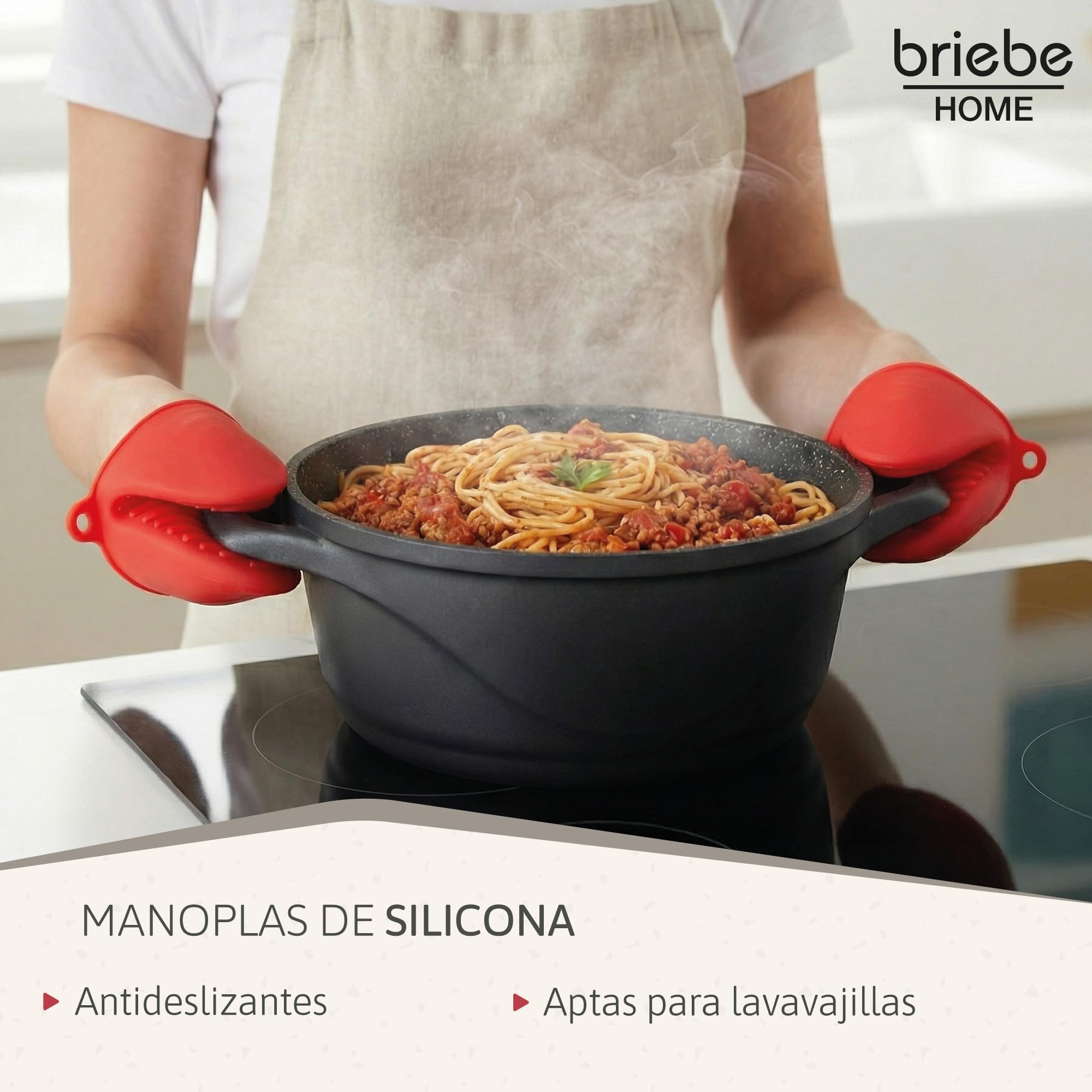briebe Batería Cocina Inducción 8 Piezas, Juego 4 Ollas Aluminio Fundido, Antiadherente ILAG GRANITEC sin PFOA, Set Cazuelas Tapas Cristal, Guantes Silicona, Vitrocerámica, Gas, Horno, MGK-12
