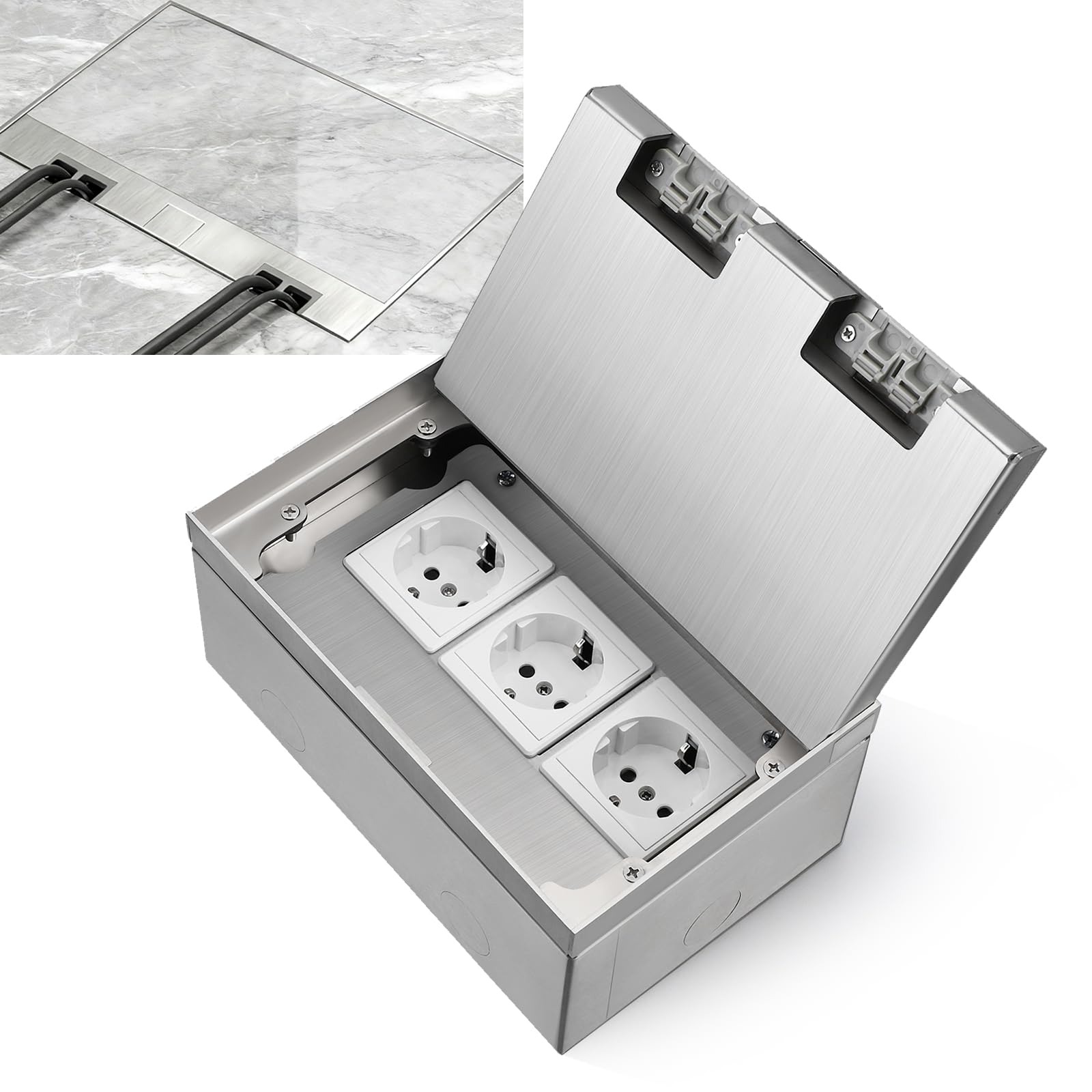 Presa da pavimento 16 A, 3 prese, scatola di presa da incasso a pavimento, impermeabile e antipolvere, per cucina, soggiorno, ufficio, sala riunioni, 4000 W/10 A/240 V, acciaio inox