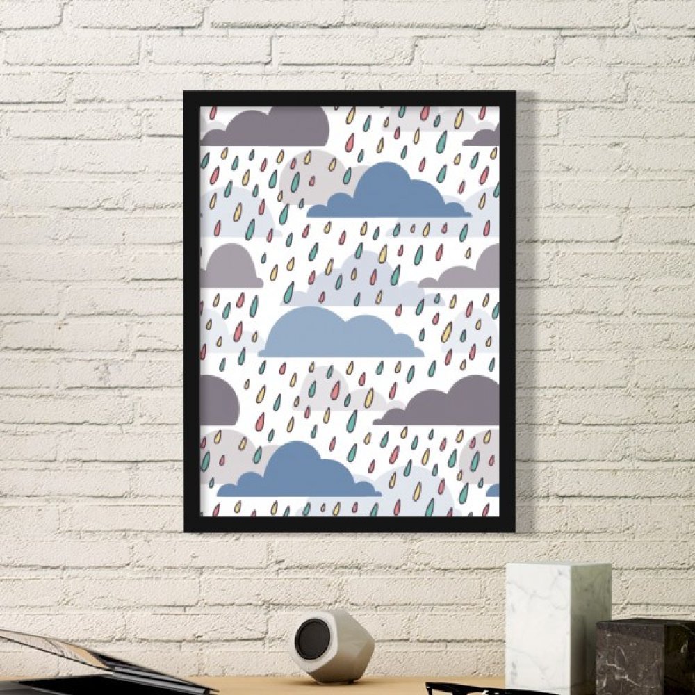 Cadre photo ronde en bois nuage pluie pour décorer une chambre d'enfant moderne