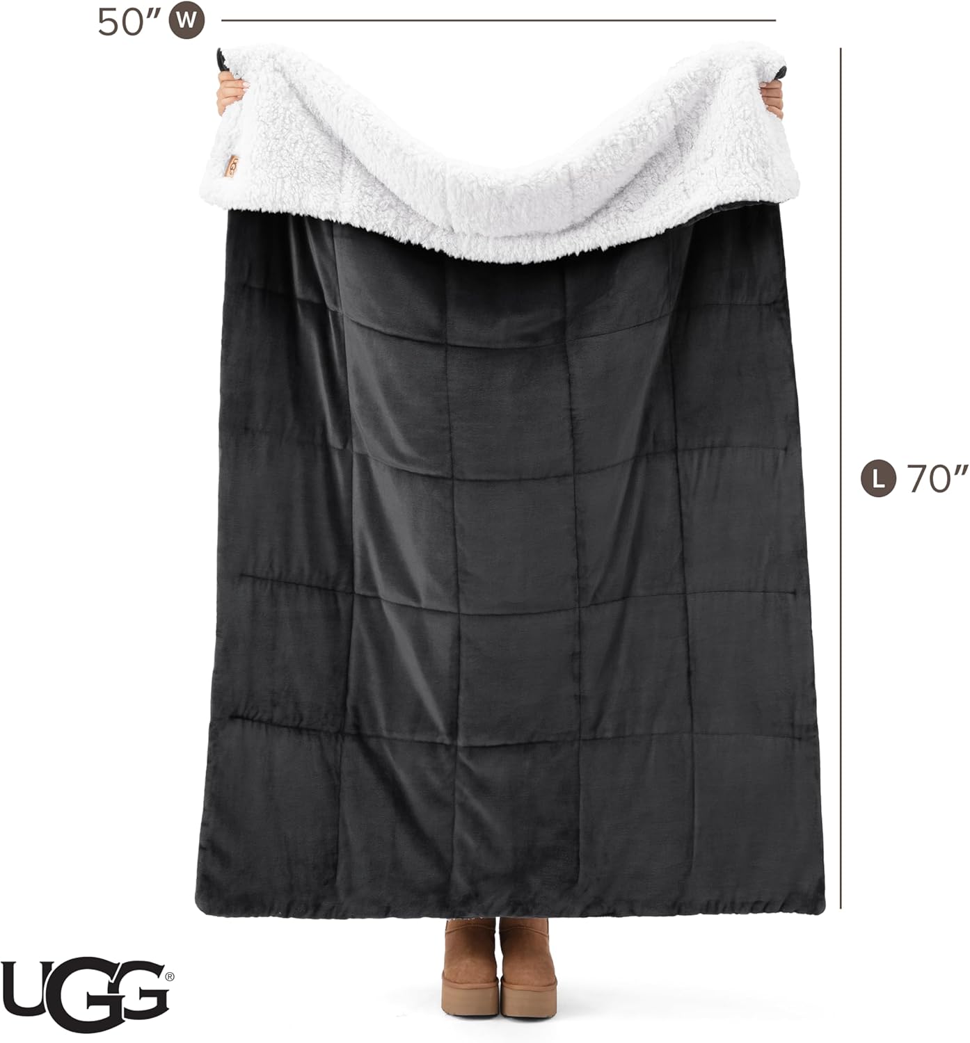 UGG Nita Throw Blanket Soft Reversible Plush Throw for Couch or Bed Cozy Fuzzy Warm Fluffy Blanket for Living Room or Cute Bedroom Decor Down Alternative Washable, 50-inch x 70-inch, Charcoal Grey - Image 8