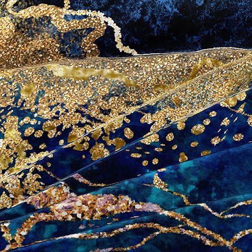 Miniatura 6 de Juego de funda de edredón de mármol azul real, tamaño Queen, fundas de edredón de lentejuelas doradas con 2 fundas de almohada, transpirable,