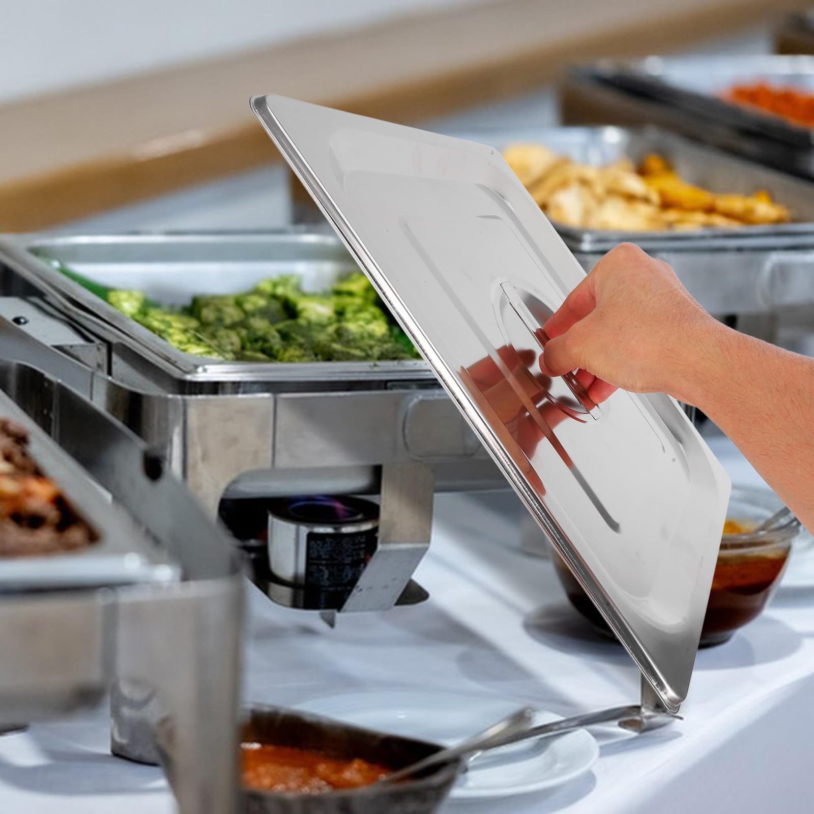 Couvercle de Bac Gastro INOX 1/2 en Acier Inoxydable avec Poignée, Couvercle Rectangulaire Robuste pour Casserole Vapeur, Adapté Buffet, Restauration et Transport Alimentaire