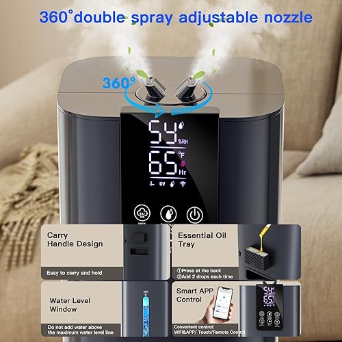Miniatura 6 de Smart Humidifiers Large Room Bedroom Home, 2.11Gal(8L) Quiet Top Fill Cool Mist Humidifier, Smart App & Remote Control, 3 Speed Humidifier with 360
