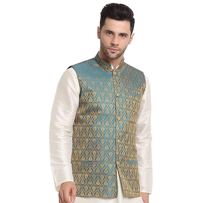 KRAFT INDIA Men Silk Blend Paisley Nehru Jacket Only
