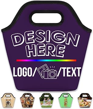 Custom Lunch Tote Bag for Men Women Personalized Reusable Lunch Bag Customize Lunchbag with Name Text Photo Personalized Your Own Photo Customizable Tote Bags Gift for Office Custom Box purple