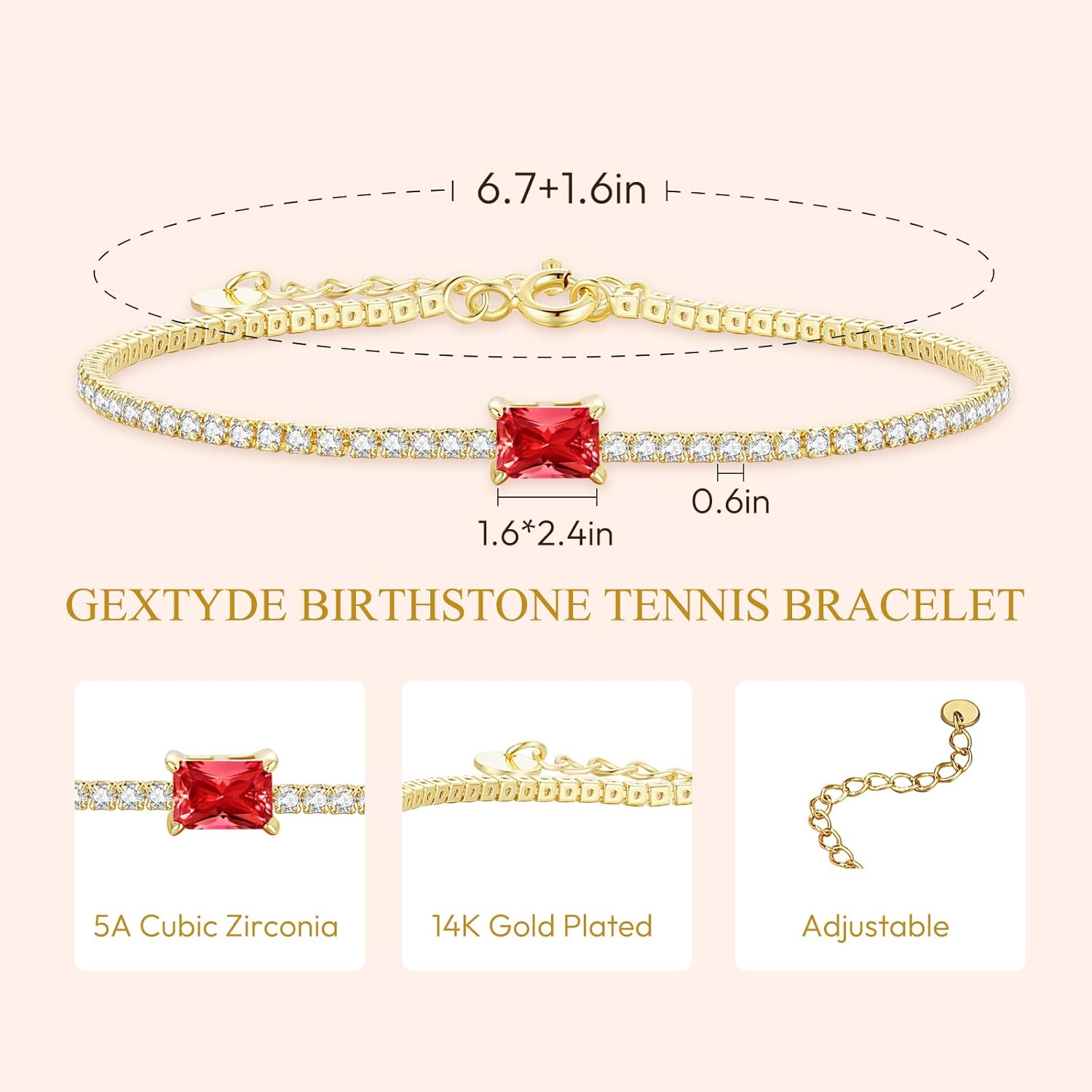 Birthstone Bracelet for Women 14K Gold Plated Tennis Bracelet 2mm Fine Jewelry Birthday Christmas Day Gifts for Women Wife Girlfriend Her Mom Friend - Image 5
