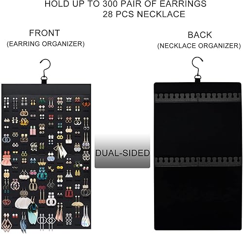 Miniatura 2 de Organizador de aretes colgantes, organizador de collares, organizador de joyas colgante de doble cara, soporte para aretes de pared, almacenamiento