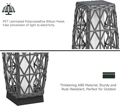 Miniatura 6 de Grand patio Lámpara de pie de mimbre con energía solar al aire libre Luz de cubierta resistente a la intemperie para porche de jardín - Gris