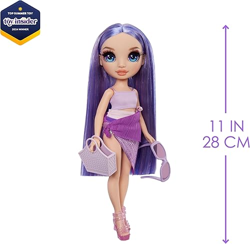 Miniatura 3 de Rainbow High Swim & Style Violet, muñeca de moda púrpura de 11 pulgadas con envoltura brillante para estilo de más de 10 maneras, traje de baño