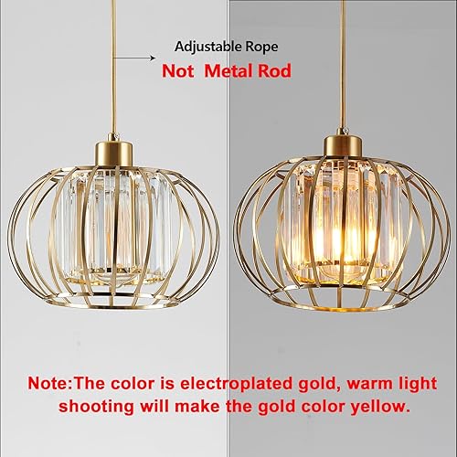 Miniatura 2 de Lámpara colgante dorada, luces colgantes de cristal modernas para isla de cocina, mini araña estilo campestre de 1 luz, lámpara colgante de latón