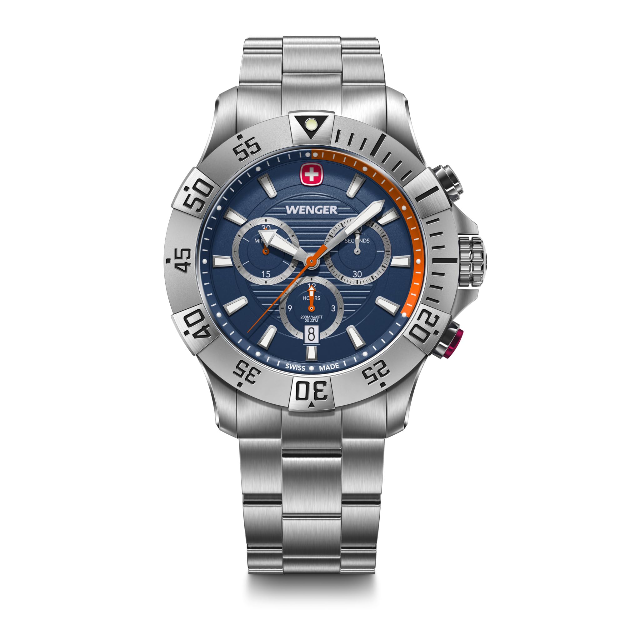 WENGER Herren Armbanduhr Seaforce Chronograph Ø 43 mm, Swiss Made, Analog Quarz, Wasserdicht bis 200 m